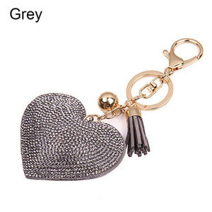 RHINESTONE HANDBAG CHARM KEY RING GREY AND GOLD